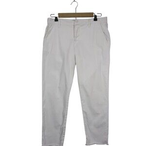 Frank & Eileen White Wicklow Pants Italian Chinos Cropped Stretch Raw Hem Size 8